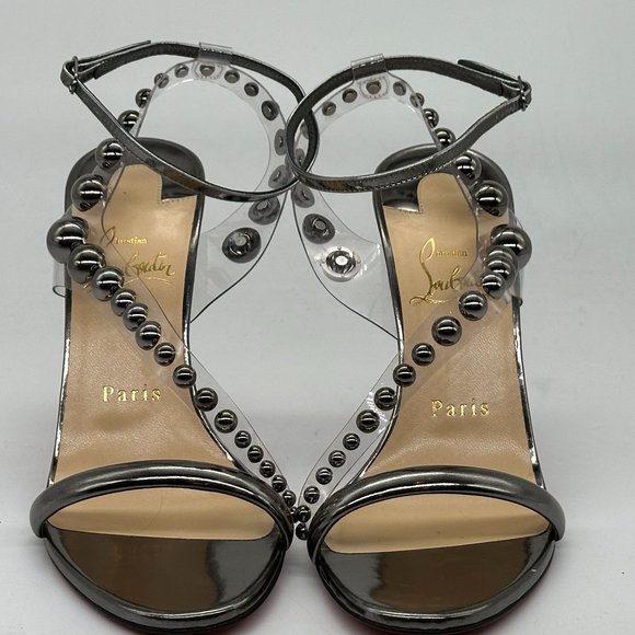 Christian Louboutin CORINETTA 100 Studded PVC Strap SandalS Heels Shoes $845 - Picture 8 of 14